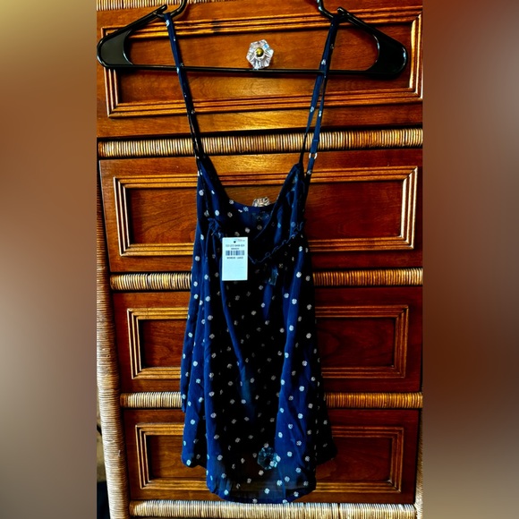 Abercrombie & Fitch Babydoll Cami Style Top Navy and Silver Polka Dot Large NWT - Picture 3 of 13